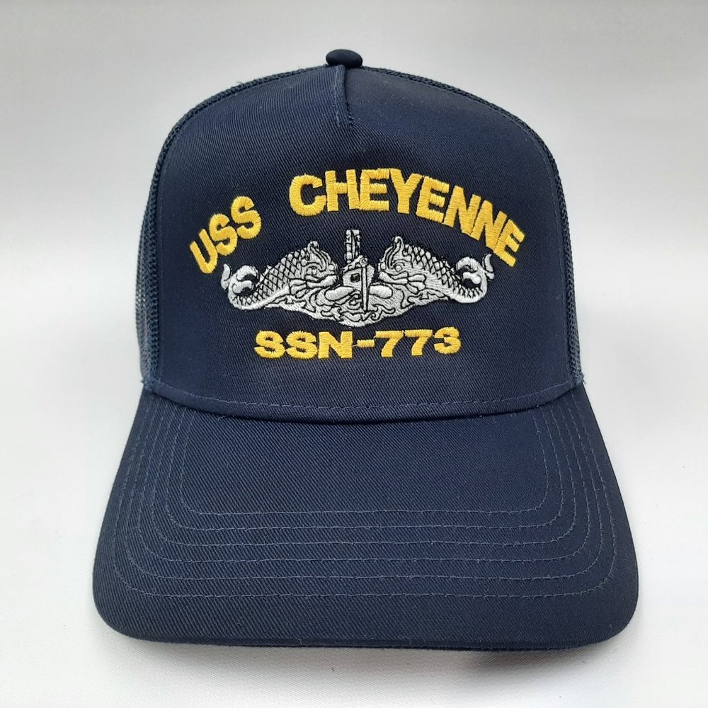 USS Cheyenne SSN-773 Mesh Snapback Cap Hat Navy Blue Boat Submarine